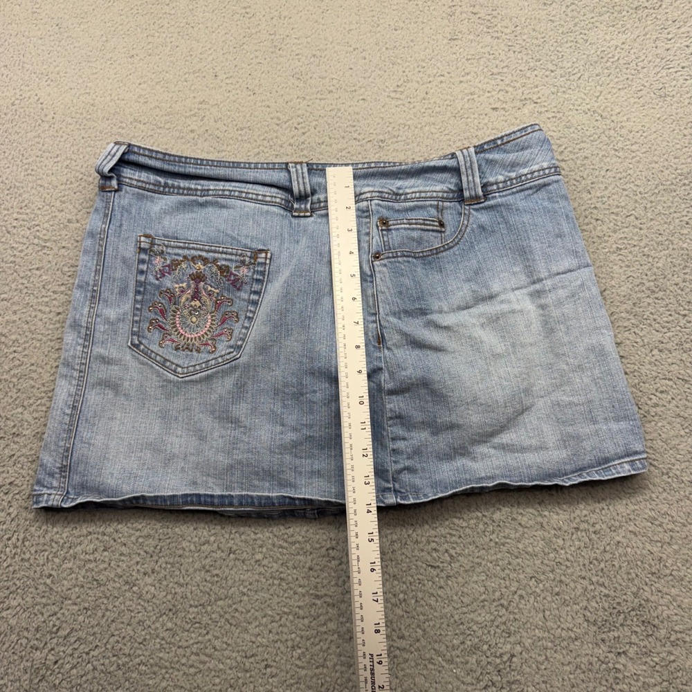 L.E.I. SLYH43520A Womens 16 Blue Denim Skort Sophia Hip Hugger Embroidered Y2K - Picture 9 of 11